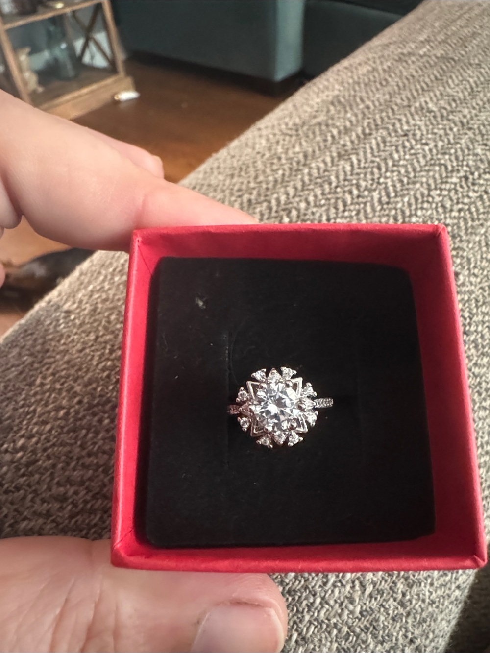 Silver Floral Halo Cubic Zirconia Ring - Sparkling White